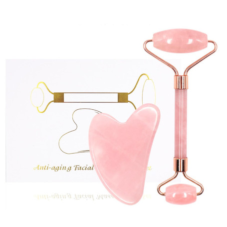 Jade Roller Visage et Gua Sha Masseur, Outil de Massage Facial Gua Sha,Gua Sha pour le visage, le cou et le corps,Calme Et Déten