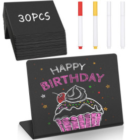 Ezvsevuo 30 pièces Mini Tableau Noir, 10x7.5CM Petite Ardoise Réutilisable Étiquette Prix Ardoise pour Buffet, Boulangerie, Mini
