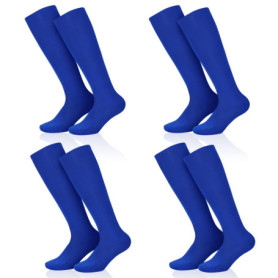 SKHAOVS 4 Paires Chaussettes de Football Enfant, Chaussette Foot Bleues pour Garçons Filles, Chaussettes Hautes de Sports Chauss