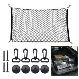 Filet de Rangement Coffre de Voiture 110×60cm - Extensible Jusqu'à 220×120cm - Élastique Avec 4 Crochets - Pour la Plupart des V