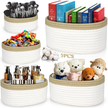 ENCOUN 5PCS Paniers de Rangement en Corde Tissée, Panier Rangement Salle de Bain, Corbeille Rangement Panier, Panier de Rangemen