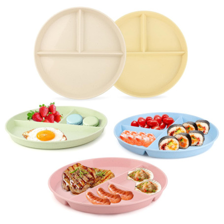 Lot de 5 Assiette Compartiment Adulte Enfant, Assiettes Divisées, Assiette Reequilibrage Alimentaire Adulte, Assiette Plastique 
