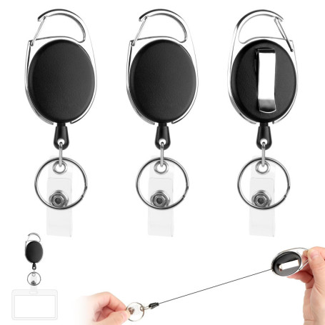 3 Pièces Porte Clef Retractable Mousqueton, MXTIMWAN Rétractable Porte Badge Porte Clef Enrouleur Cable Acier 60cm Porte-clés Ré