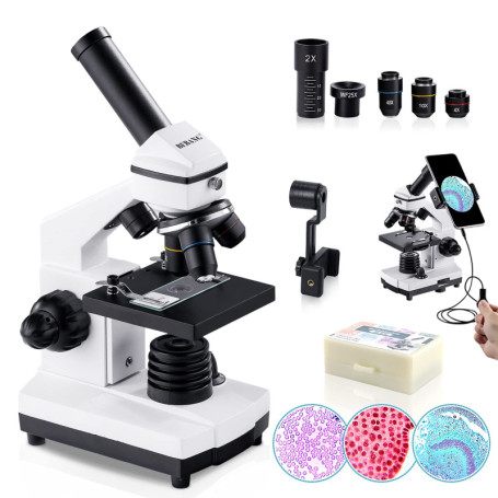 BEBANG 100X-2000X Microscope pour Enfants Adultes, Professionnel Biologique Microscope pour Etudiants Scolaire Laboratoire