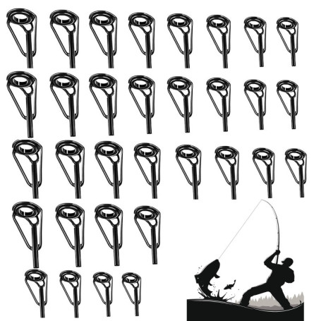 32 Pièces Kit de Anneau de Pointe de Canne à Pêche Réparation, Anneaux de Pointe Kit de réparation, Anneaux de Guides d'oeil de 