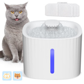 SINZUX Fontaine à Eau pour Chat Chien 3L, Distributeur Eau pour Chat Silencieux avec LED Fenêtre de Niveau d'eau, 3 Filtre à Cha