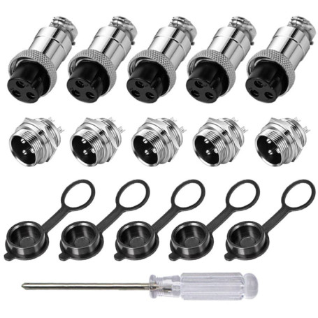 Aiqeer 5 Pièces 3 Broches GX16 Aviation Connecteur, 16 mm Fileté Panneau Métal Aviation Câble Connecteur, 5A Mâle Femelle Aviati