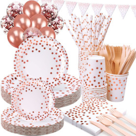 VIPNAJI 186 PCS Vaisselle Anniversaire Assiette Vaisselles Anniversaires Fille Assiettes Dîner Dessert Tasse Serviette Papier Pa