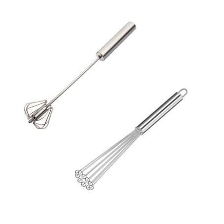 Naisfei Lot de 2 Batteurs à Œufs, Fouet Multifonctionnel Semi-Automatique à Main En Acier Inoxydable, Batteur à Lait, Batteur Ro