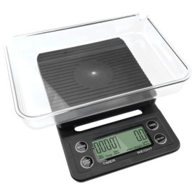 Gvolatee Balance de Cuisine 5Kg/0.1G Noir, Balance Café Numérique avec Minuteur, Balance Café Haute Précision avec Affichage LCD