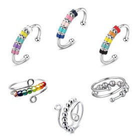 SYEYCW 6 Pièces Anneaux d'Anxiété, Acier Inoxydable Réglables Anti-Stress Bague, Anneau Ouvert Ensemble, Anneaux de Spinner Colo