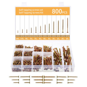 SOSINYA 800 Pcs Vis a Bois Autotaraudeuses,Vis tête plate Phillips,Vis Autoperforante.Vis Bois en Acier Au Carbone ultra dur,Zin