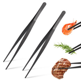 2 PCS Pinces de cuisson inox longues，Pince Cuisine Inox Professionnel，Pince de Chef, pince à barbecue，pour Cuisiner Griller et C