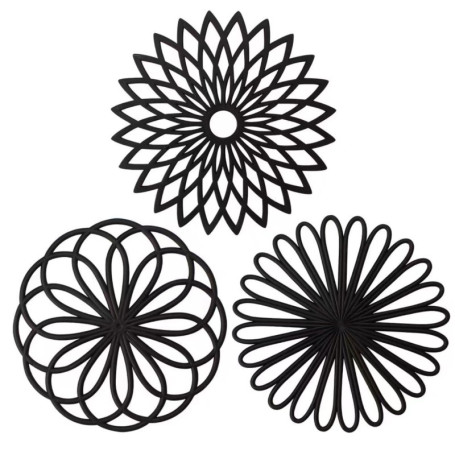Lot de 3 Dessous de Plat en Silicone Multi-usages en Forme de Fleurs Isolées Souples et Durables Antidérapants, Dessous de Plat,