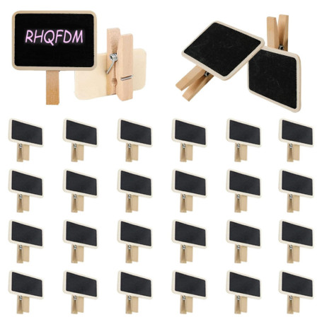 RHQFDM Mini Tableau Noir en Bois Set 50 Pièces Tableau d'affichage en Bois Avec Pince Mini Tableau Noir Rectangulaire Pour les é