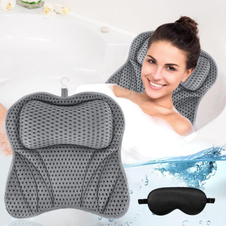 UCAMP Oreiller de Bain,Coussin de Bain avec Technologie 4D-Air-Mesh et 6 ventouses,Coussin Baignoire pour la tête,Le Cou,Le Dos 