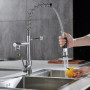 Robinet Cuisine avec 2 Jets,Robinetterie à Ressort Mitigeur Cuisine,Pivotant à 360，STANEW Froid & Chaud Disponible, Laiton chrom