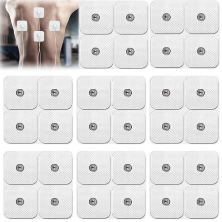 Lot de 32 électrodes autocollantes en gel - 50 x 50 mm - Pour machines Sanitas & Beurer Tens - Avec connexion à bouton-pression 