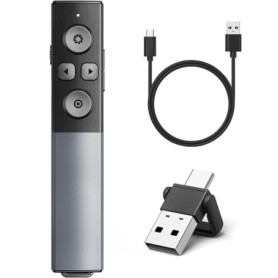 Métal Telecommande Ordinateur Powerpoint USB/Type C 2 en 1 avec Volume, 2.4GHz Rechargeable Presentation Cliqueur Zapette Powerp