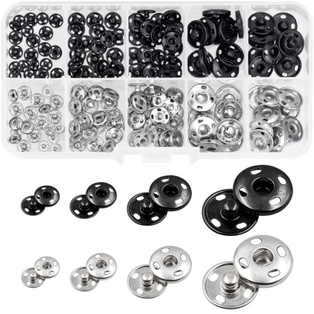 80 Ensembles de Boutons Pression à Coudre, 4 Tailles Boutons-Pression en Métal (6mm 7,5mm 8,5mm 12mm) Boutons Couture pour Vêtem