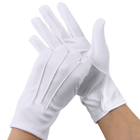 MATORD Gants Blancs Surpiqués en Nylon - 2 Paires Avec Boutons Pression pour Policier, Formel Smoking, Inspection de Bijoux