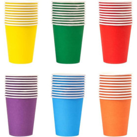 6 couleurs au hasard Lot de 60 gobelets en carton - 250 ml - Multicolores - Biodégradables - Jetables - Pour mariage, enfants, b