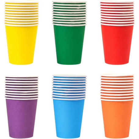 6 couleurs au hasard Lot de 60 gobelets en carton - 250 ml - Multicolores - Biodégradables - Jetables - Pour mariage, enfants, b