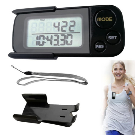 Aoreun Podomètre Marche 3D, Compteur De Pas Distance Calories Horloge avec Clip et Lanière Podomètre Numérique 3D Portable Pas d