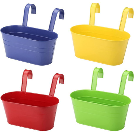 KAHEIGN 4 Pièces Métal Pots de Fleurs Suspendus, 27,5CM Grands Pots deFleurs Seau à Fleurs Suspendu avec Crochet Amovible pour B