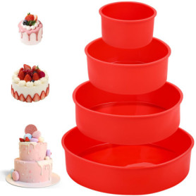 Moule Gateau Silicone, 4PCS Antiadhésif Moule Silicone Gateau Rond, Moules à Pâtisserie Réutilisables, pour Gateau Arc-en-ciel, 