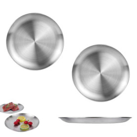 Lot de 3 Assiettes Rondes en Acier Inoxydable,Plats de Service en Inox Plateau,Plateau de Service pour Cuisine Salle à Manger Ca