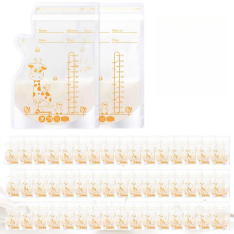 Oderra Sachet de Conservation Lait Maternel 250ML, 50PCS Sachet Lait Maternel avec Zone d'Écriture, Double Fermeture Étanche, Pr