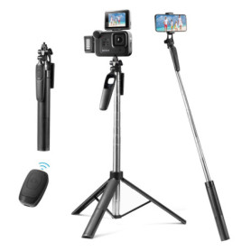 Oderra Trépied Smartphone 3-en-1 avec Perche à Selfie Bluetooth - Télécommande Détachable, 160CM Rétractable + Stabilisation 360