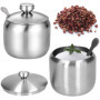 Yueser Sucrier en Acier Inoxydable, 2pcs Petit Bol à Sucre Pot à Épices avec Couvercle et Cuillère pour Maison et Cuisine Sel Su
