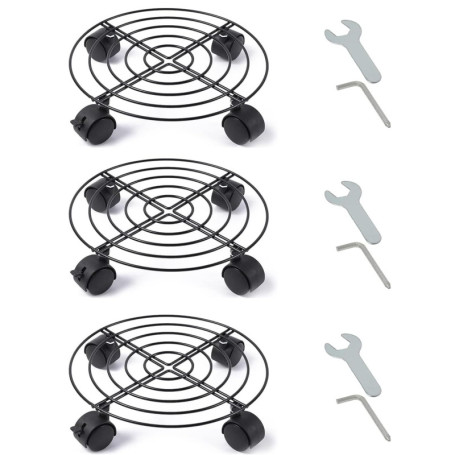 Hayan - Lot de 3 plateaux ronds pour pot de fleurs avec roulettes - 27,9 cm - Noir