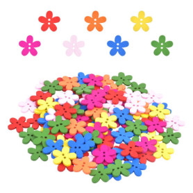 Smatime 100pcs Boutons en Bois Colorés en Forme de Fleur pour Enfants, Bricolage, Vêtement, Artisanat, Décoration, Couture et Br