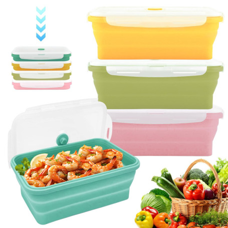 WANDGU Boîte à déjeuner pliable en silicone de 550 ml : 4 boîtes de conservation pliables, boîtes de conservation avec couvercle