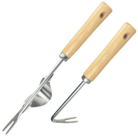 Gentpovth 2 pièces Outil Desherbeur Manuel en Acier Inoxydable, avec Manche Ergonomique en Bois, Arrache Racine Outil Gouge Désh