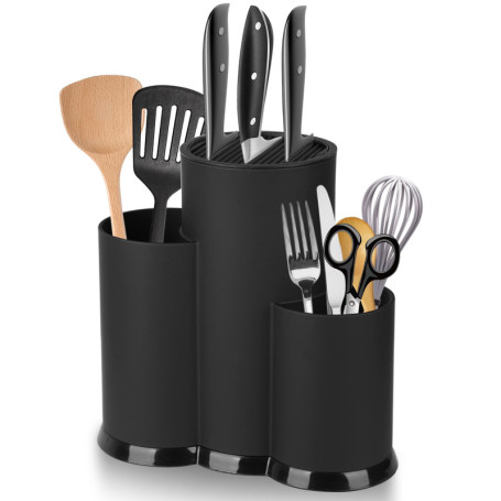 KOMABLEN Bloc Couteaux Cuisine Vides, 3 en 1 Universel Porte Couteau Rond, Détachable Range Couteaux avec Fentes, Plastique Port