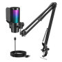 USB Gaming Micro, RGB Microphone à Condensateur, Micro Gaming avec Bras, Micro Streaming pour Mac PS4 PS5, pour Le Streaming Les