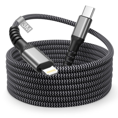 Câble USB C iPhone 3M, Cable USB C vers Lightning 3M Long [Apple Certifié MFi] Câble iPhone Charge Rapide Fil Chargeur iPhone Ra