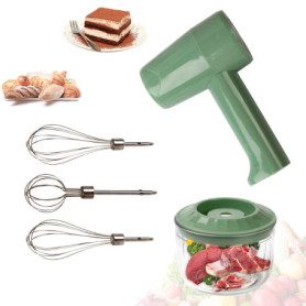 Batteur Électrique 2 en 1 Mini, Mixeur Électrique Manuel, 3 Vitesses avec Récipient de 300ml pour Viande Hachée, Mixeur sans Fil