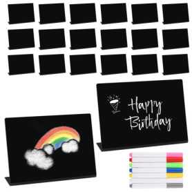 Zosenyer Mini Tableau Noir, 20 Pièces Ardoise Craie 10x7.5cm, Mini Ardoise pour Buffet, Mariage, Fête, Étiquette de Prix, avec 7