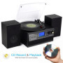DIGITNOW! Tourne-Disque Bluetooth Viny pour CD, Cassette, Radio AM/FM et entrée auxiliaire, Port USB et encodage SD, télécommand