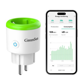 GreenSun Prise Connectée 16A 2,4GHz Prise Connectée Alexa Minuteur Prise Electrique, Prise programmable avec Mesure de Consommat
