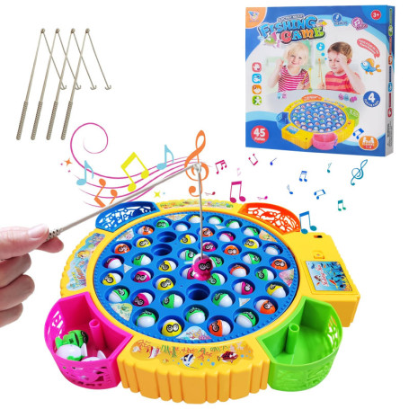 Aischens Jeu de Pêche à la Ligne Enfant, 45 Poissons et 4 Cannes à Pêche, Jeux de Pêche Électriques, Jouet de Pêche Musical avec