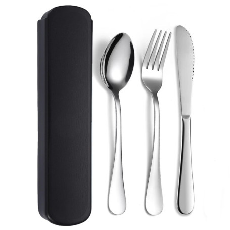 JIEYUCHU Couverts de Camping, 3 Set de Couverts en Inox, Ensemble de Couverts Lunch Box, Lavable au Lave Vaisselle, pour Pique-N