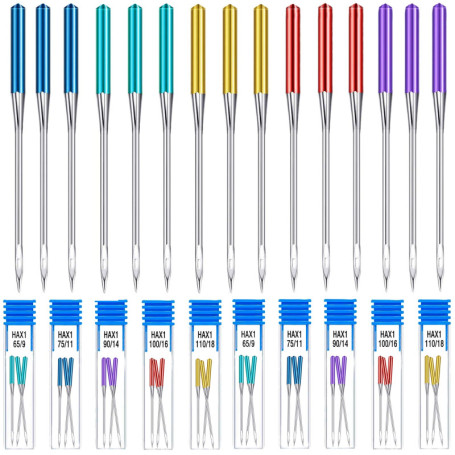 Aiguilles de Machine à Coudre 30Pcs, Universelles Régulière Standard Aiguilles en Métal avec Bouteilles 65/9, 75/11, 90/14, 100/