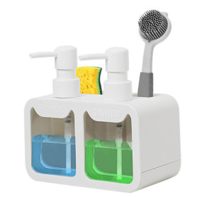 Distributeur de Liquide Vaisselle pour la Cuisine, Distributeur de Savon Liquide Hands et Dishes, Porte-éponge et Support de Bro