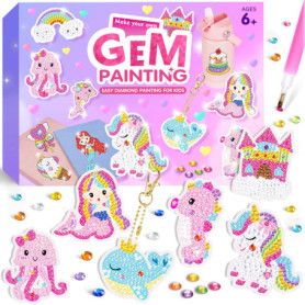 KAOHONG Cadeau Fille 5 6 7 8 9 10 11 12 Ans DIY 5D Diamant Peinture Porte-clés Ornements Pendentif Gem Art Porte-clés pour Enfan